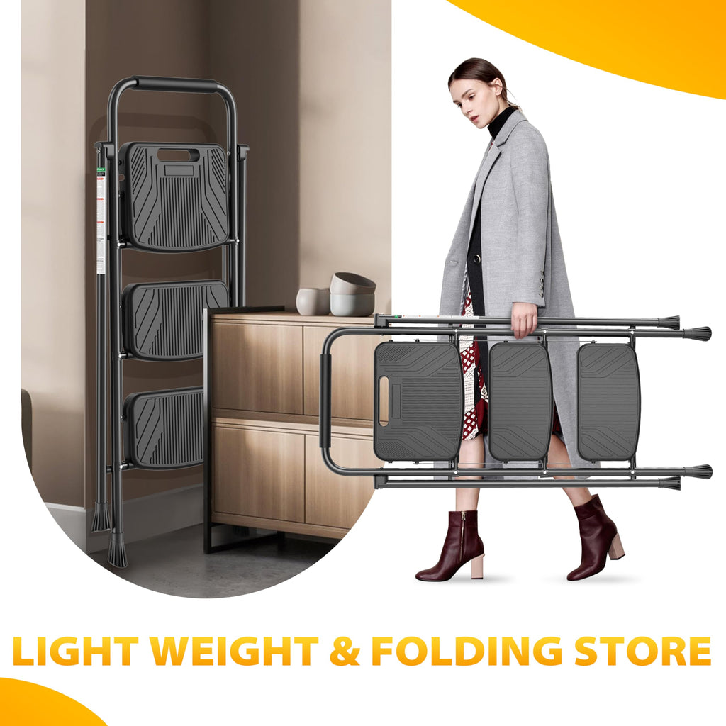 Folding Steel 3-Step Ladder with Handrail A9924