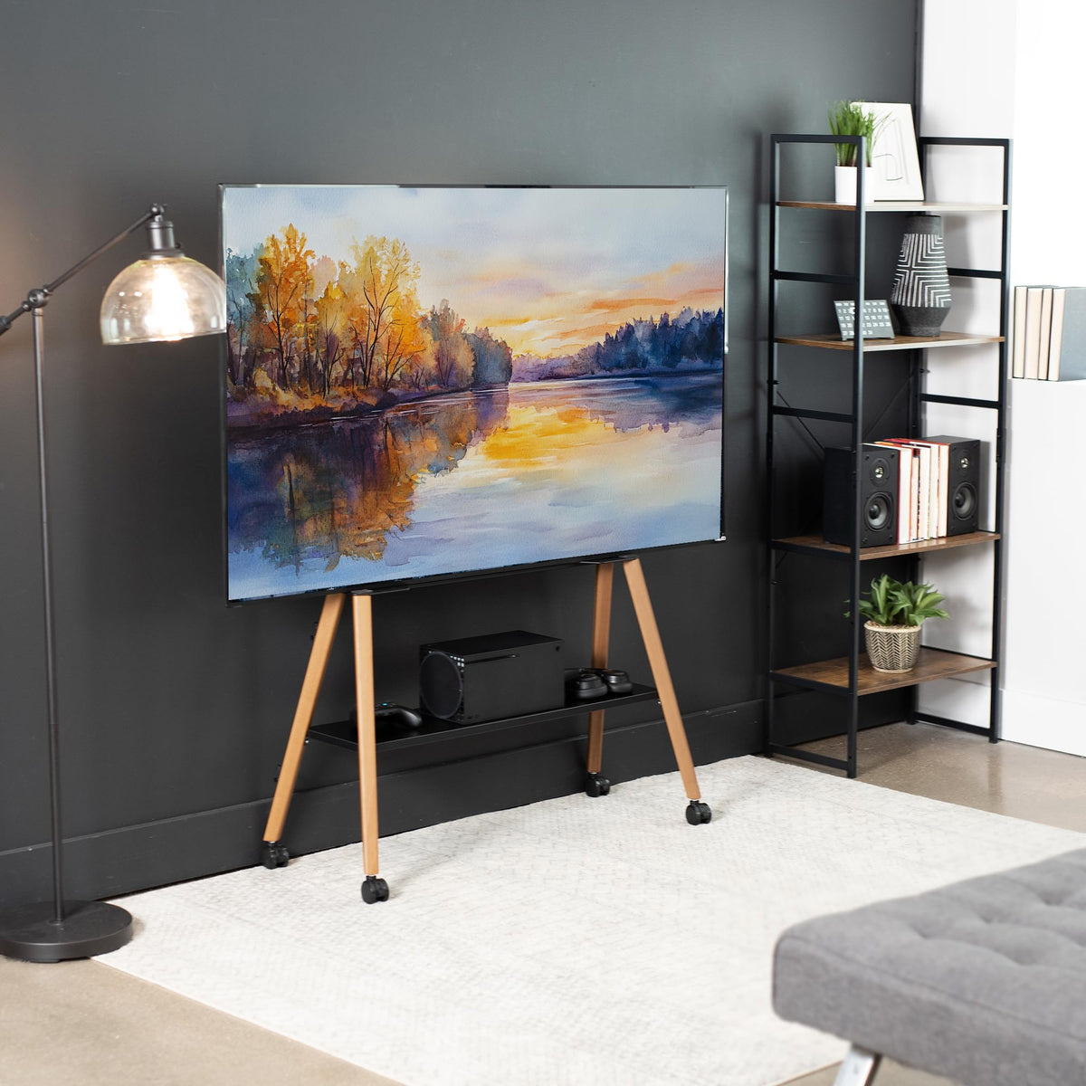 43 to 75 inch Adjustable Mobile TV Stand with Walnut Legs M909