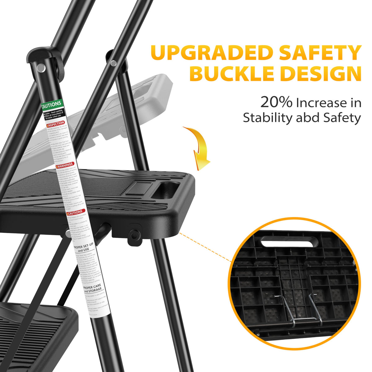 Folding Steel 3-Step Ladder with Handrail A9924