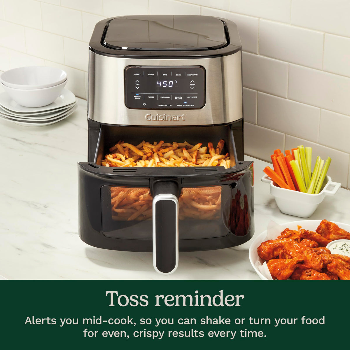 6-Quart Air Fryer with 5 Cooking Functions, Stainless Steel & Black S706
