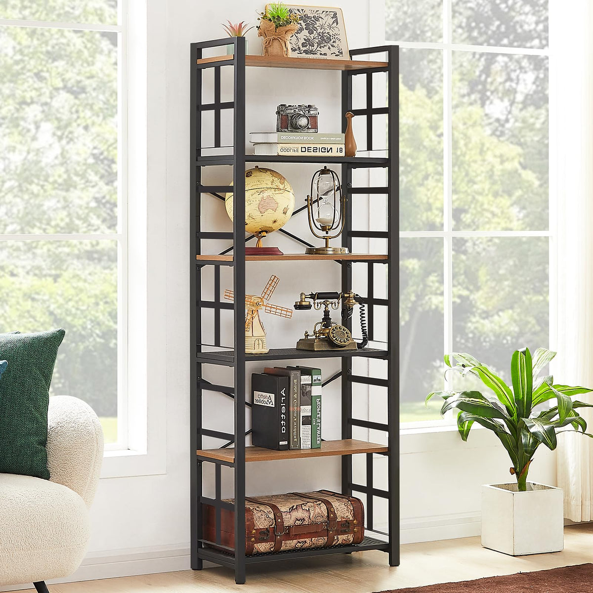 6 Tier 70 inch Tall Brown Bookshelf Z5318