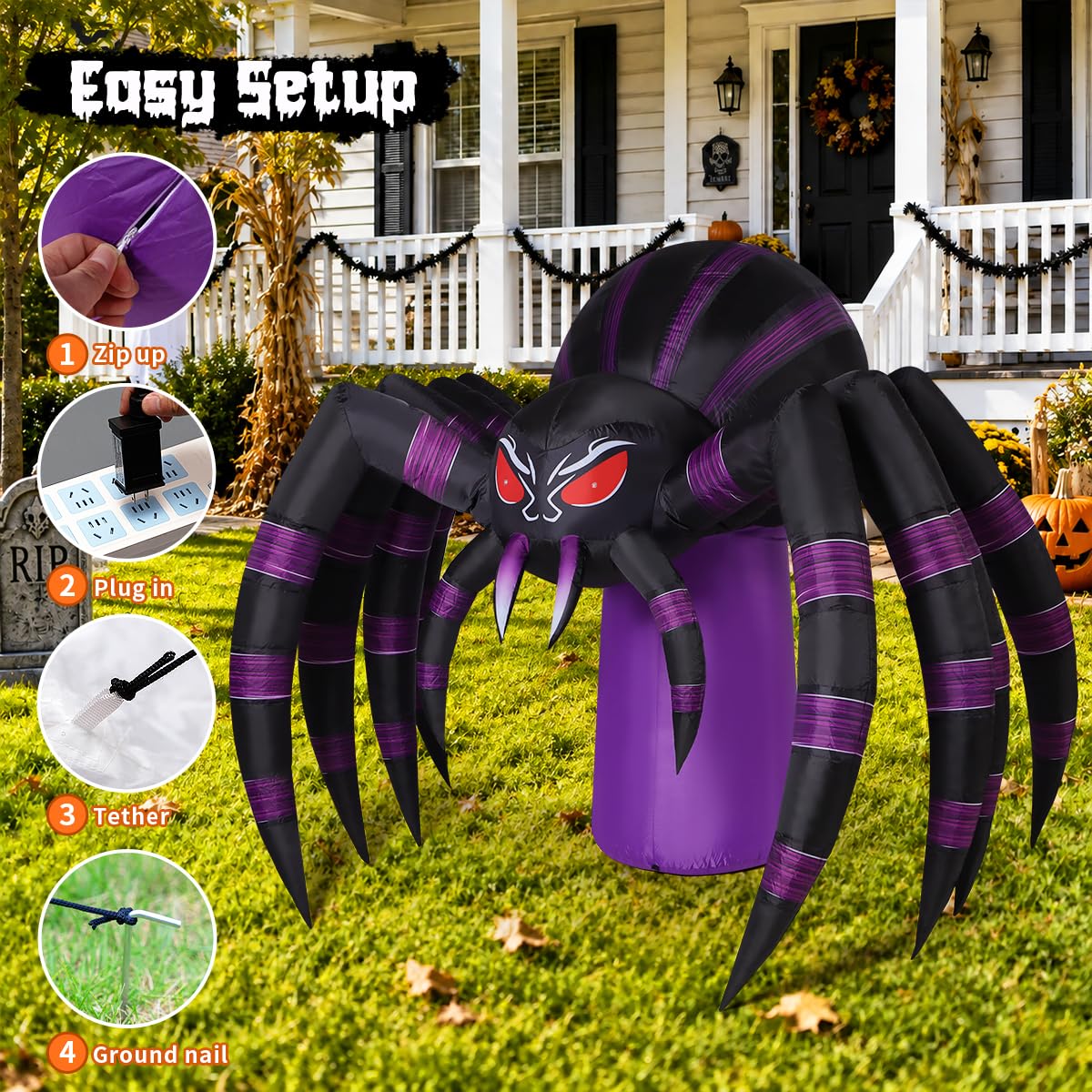 7 FT Inflatable Spider Outdoor Decoration with LED Lights Z189