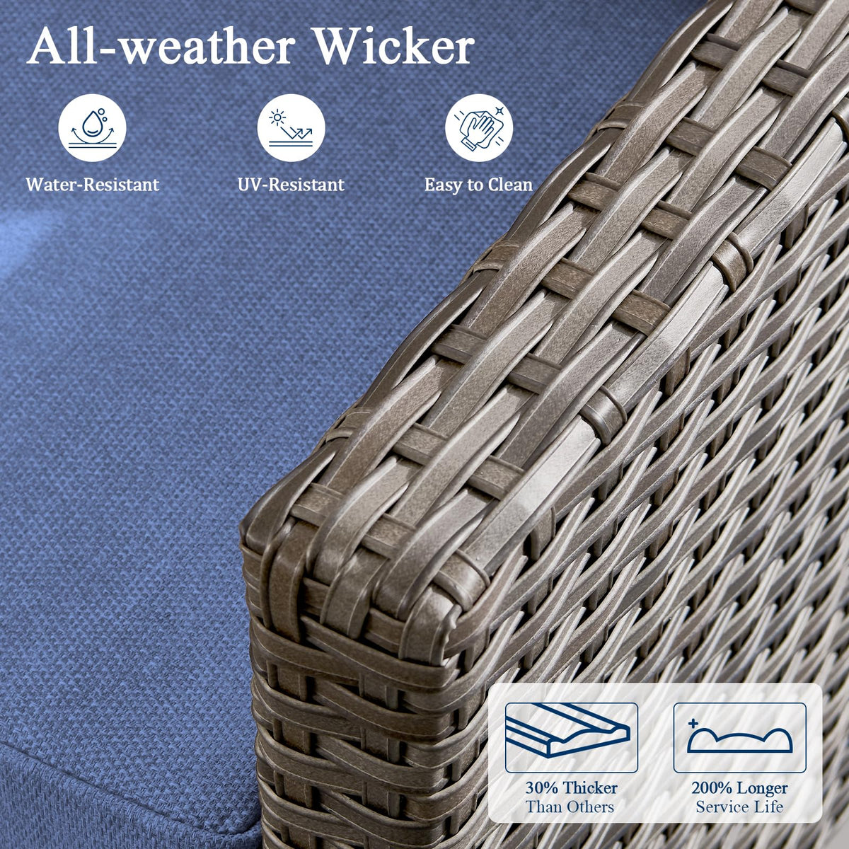 3 Pieces All Weather Wicker Patio Sofa Set with 2 Footstools R927