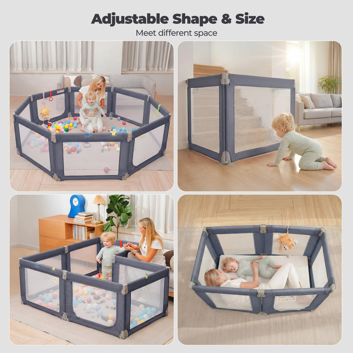 Foldable Baby Playpen 71"×69" Grey N957