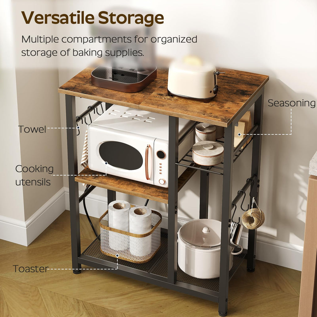 Rustic Brown Kitchen Storage Rack with Charging Station C6691