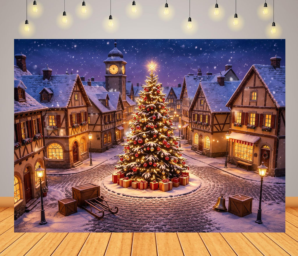 10x6.5ft Fabric Christmas Backdrop with Tree T496296