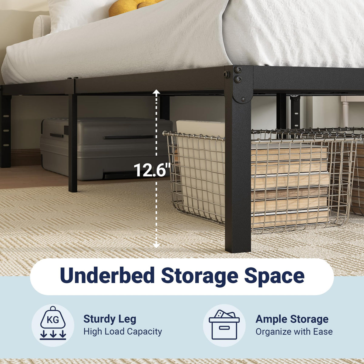 Queen 14 inch Metal Bed Frame with Storage Space B100631