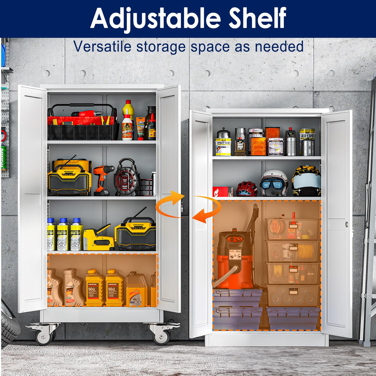 61" Metal Rolling Storage Cabinet with 2 Doors and Wheels W3444