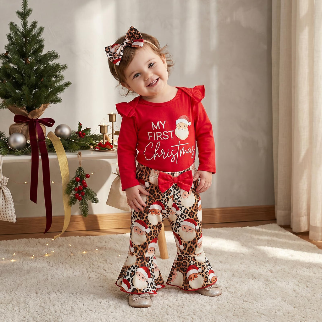Christmas Baby Girl Outfit Romper Flared Pants Headband T840