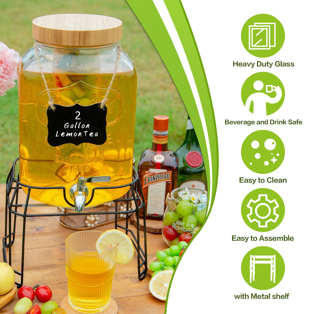 2 Gallon Glass Drink Dispenser with Stand K696183