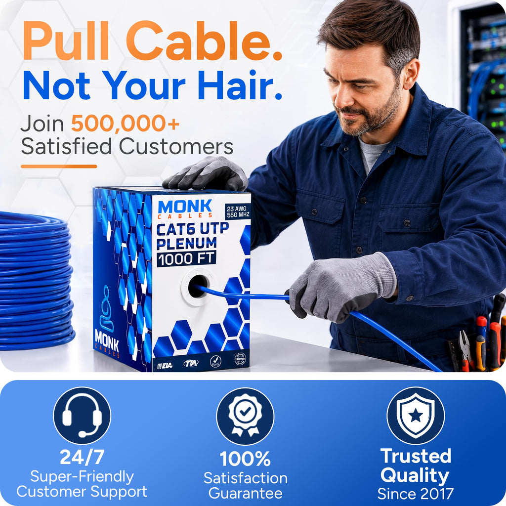 CAT6 Plenum Cable 1000ft UTP 23AWG 550MHz Blue K8762