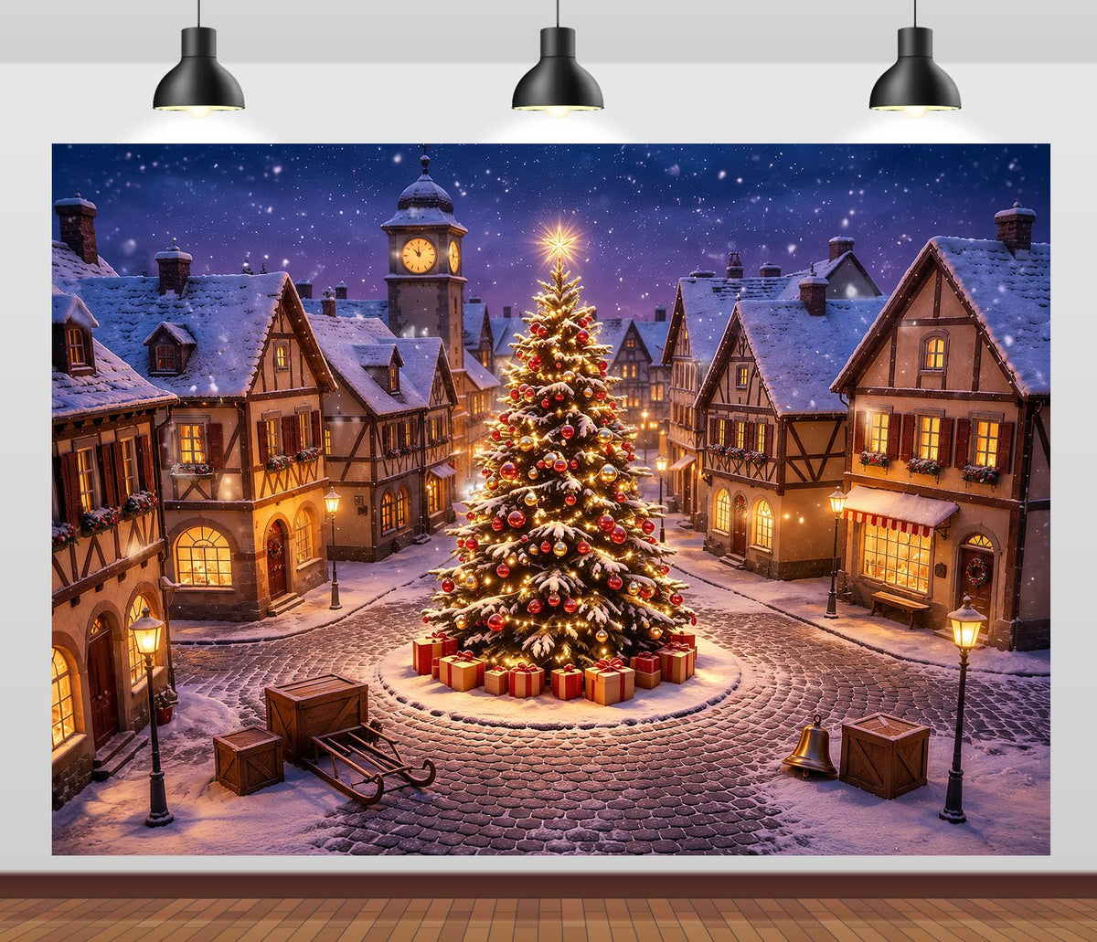 10x6.5ft Fabric Christmas Backdrop with Tree T496296