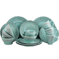 Turquoise 16 Piece Embossed Stoneware Dish Set S690
