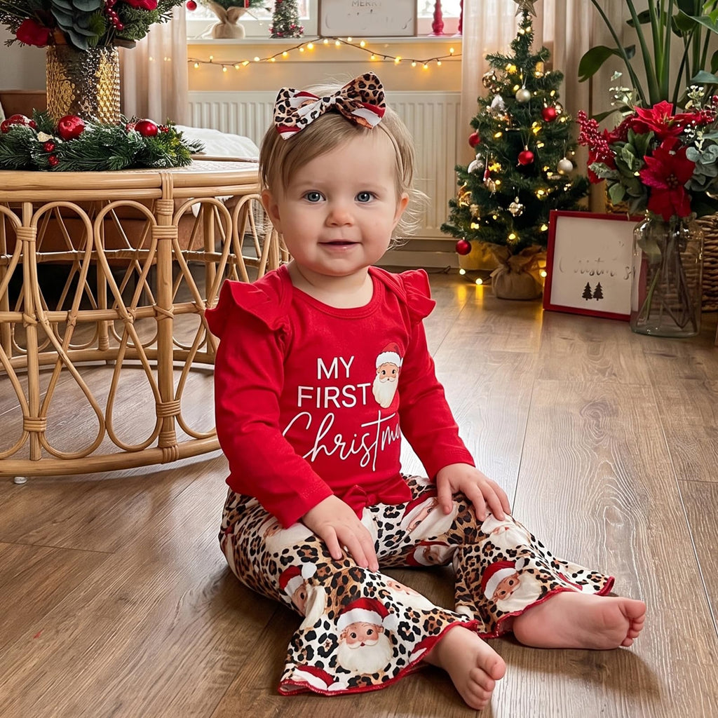 Christmas Baby Girl Outfit Romper Flared Pants Headband T840