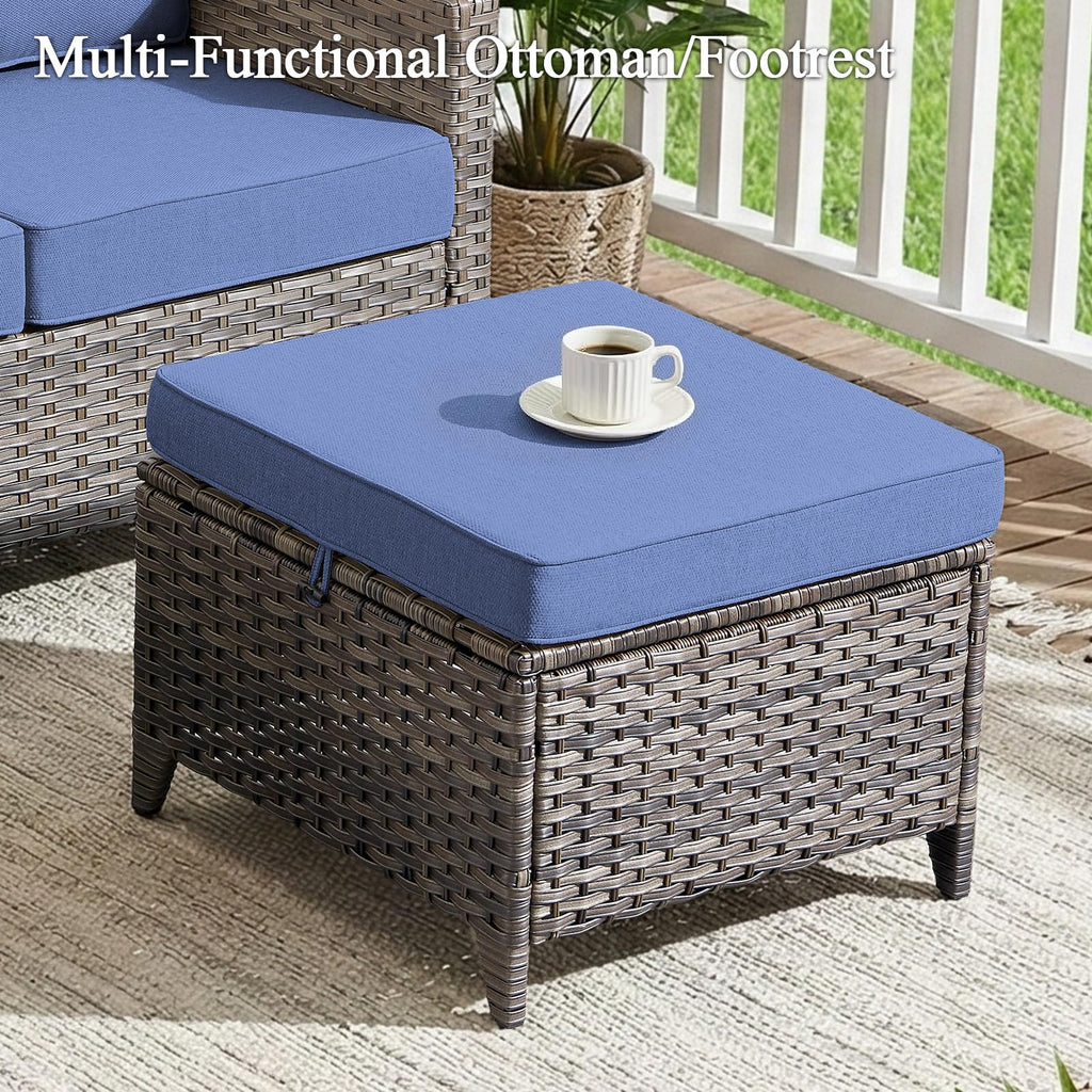 3 Pieces All Weather Wicker Patio Sofa Set with 2 Footstools R927