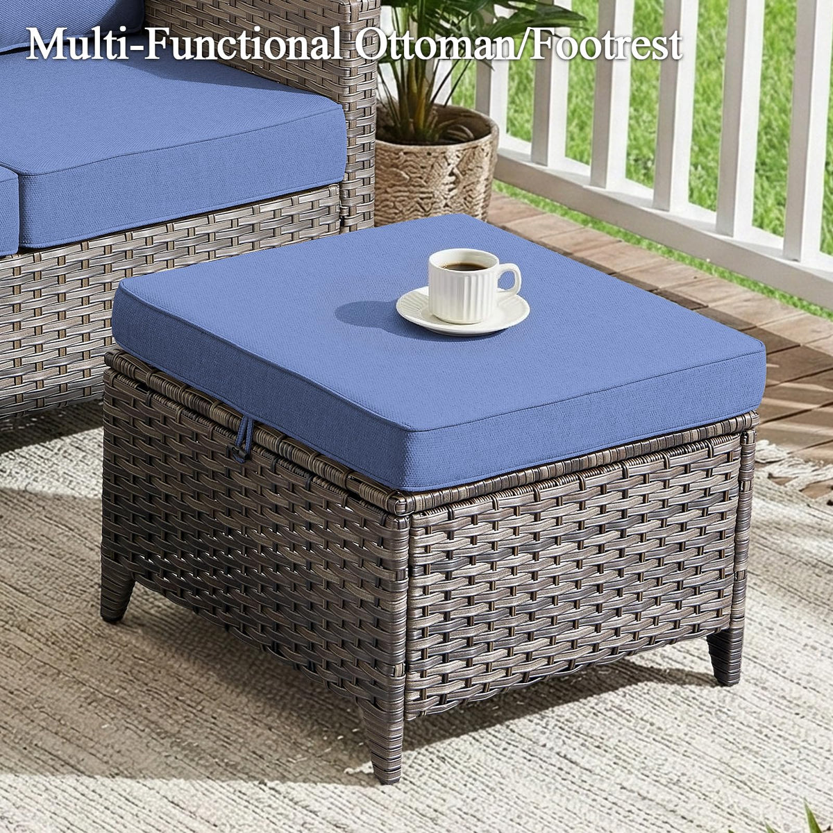 3 Pieces All Weather Wicker Patio Sofa Set with 2 Footstools R927