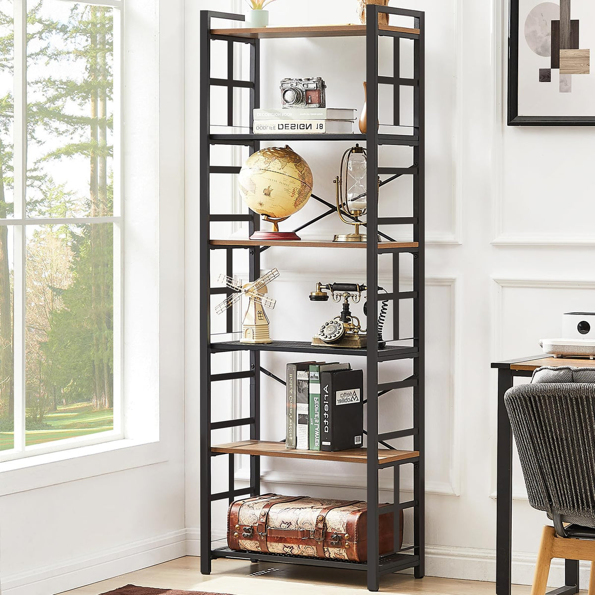6 Tier 70 inch Tall Brown Bookshelf Z5318
