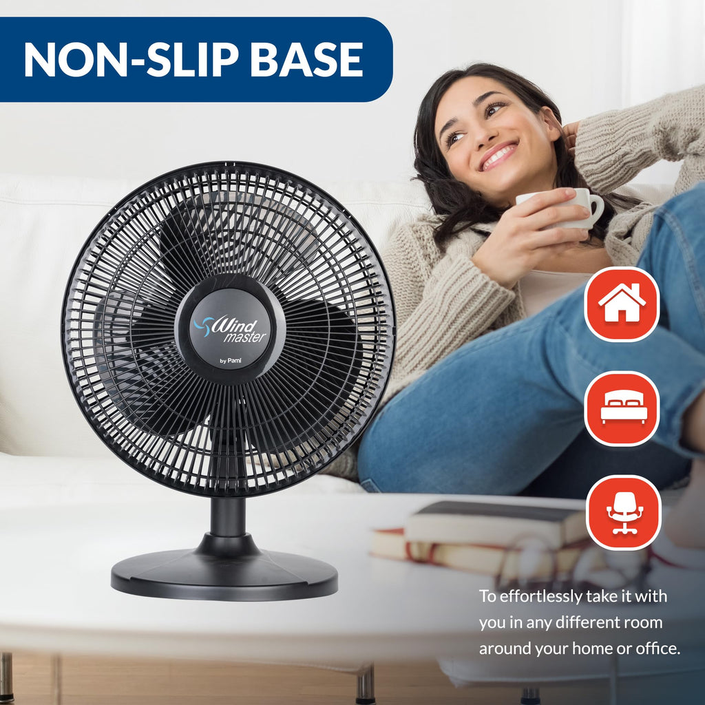 16 in Oscillating Desk Fan, 3 Speed, Adjustable Tilt, Black K740