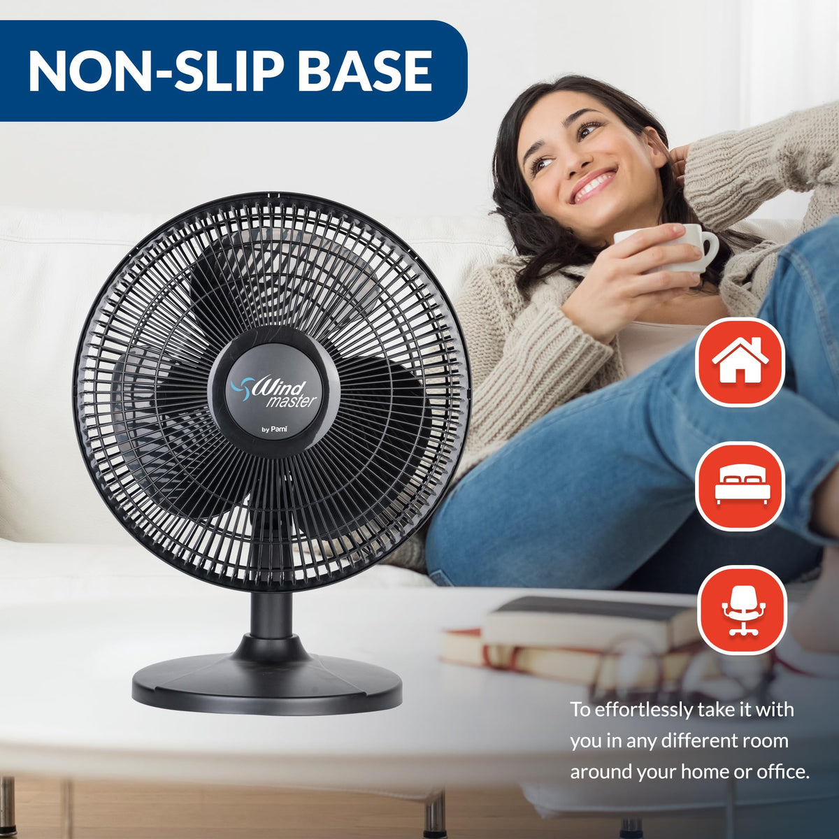 16 in Oscillating Desk Fan, 3 Speed, Adjustable Tilt, Black K740
