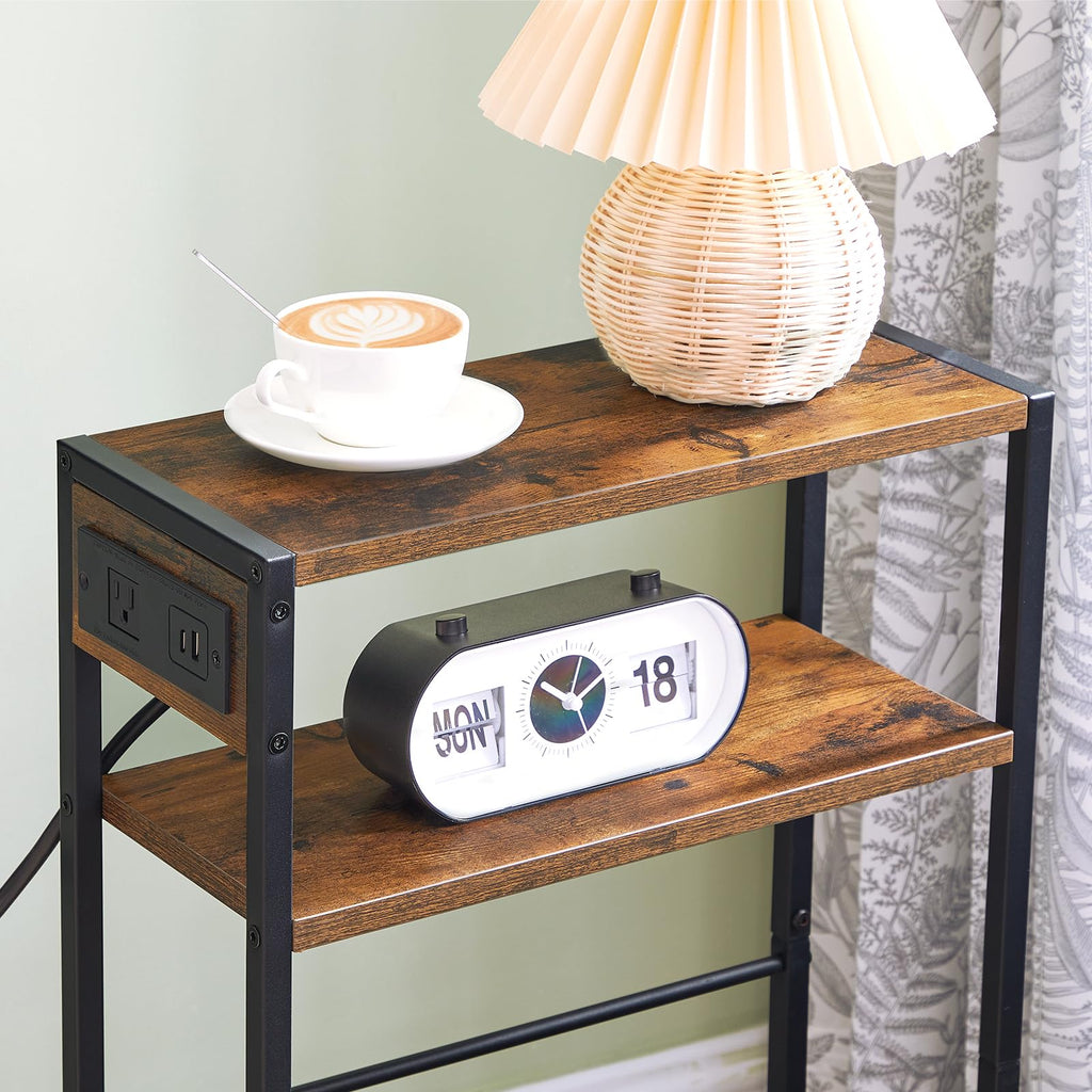 Small Narrow Side Table with Charging Station and Storage Shelf L2679