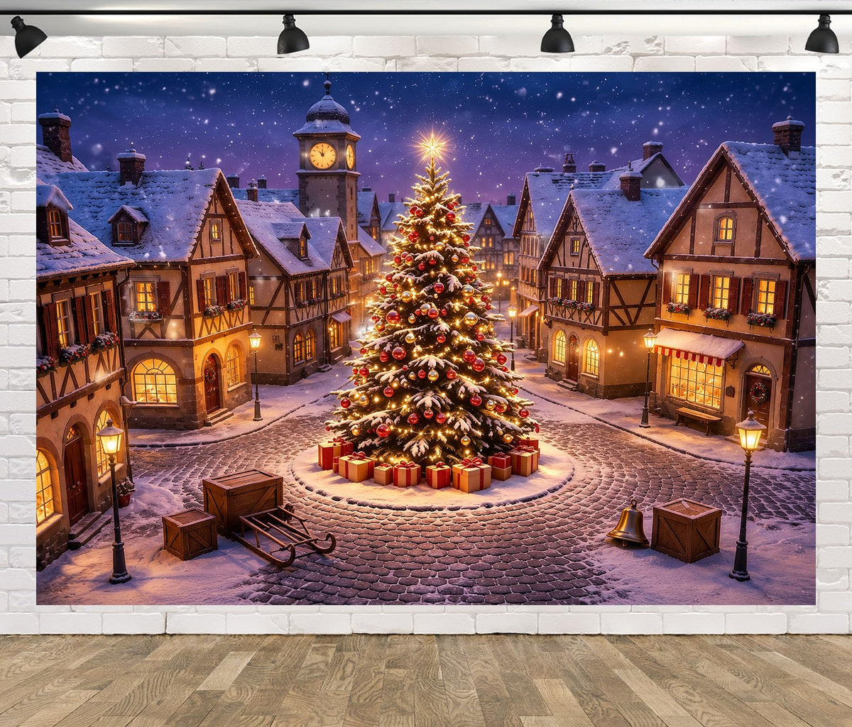 10x6.5ft Fabric Christmas Backdrop with Tree T496296