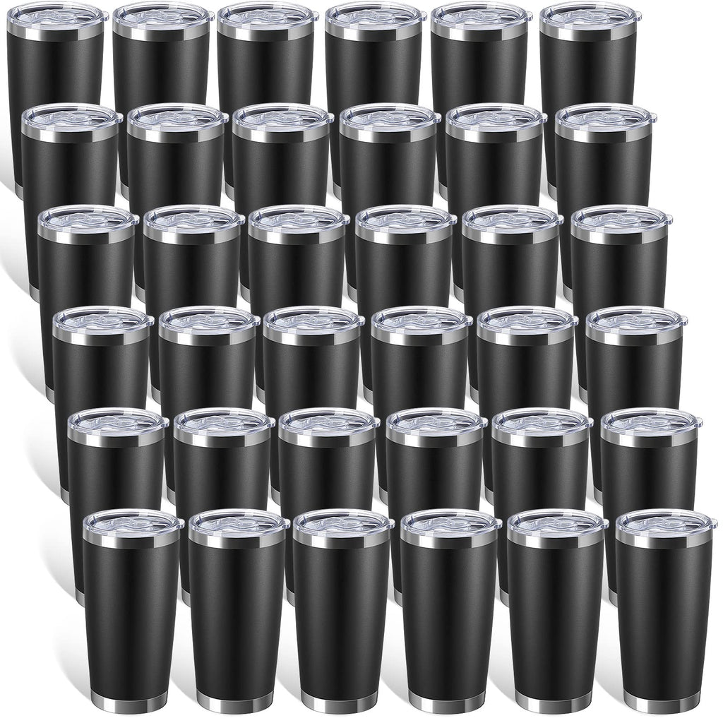36 Pack Stainless Steel Tumblers with Lids, 20 oz, Black J584662