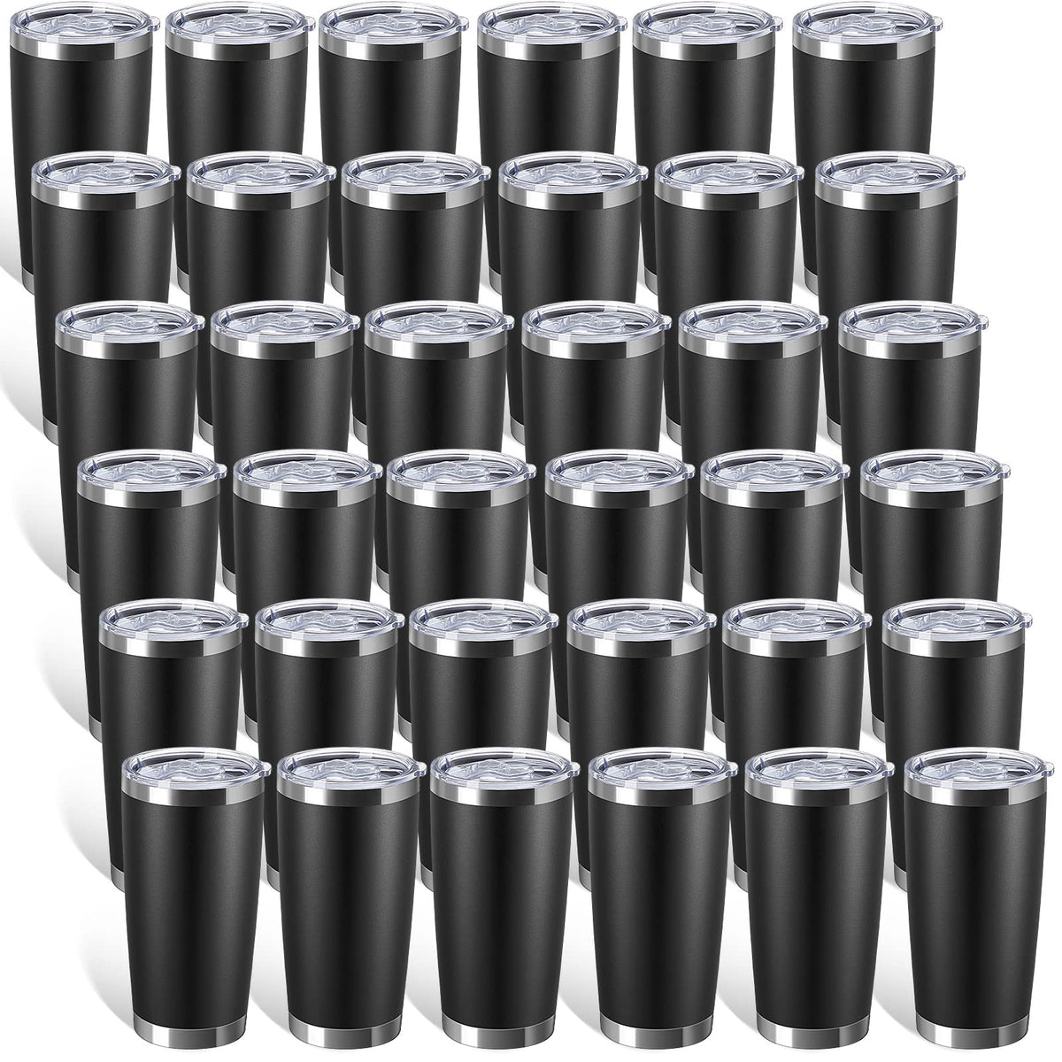 36 Pack Stainless Steel Tumblers with Lids, 20 oz, Black J584662