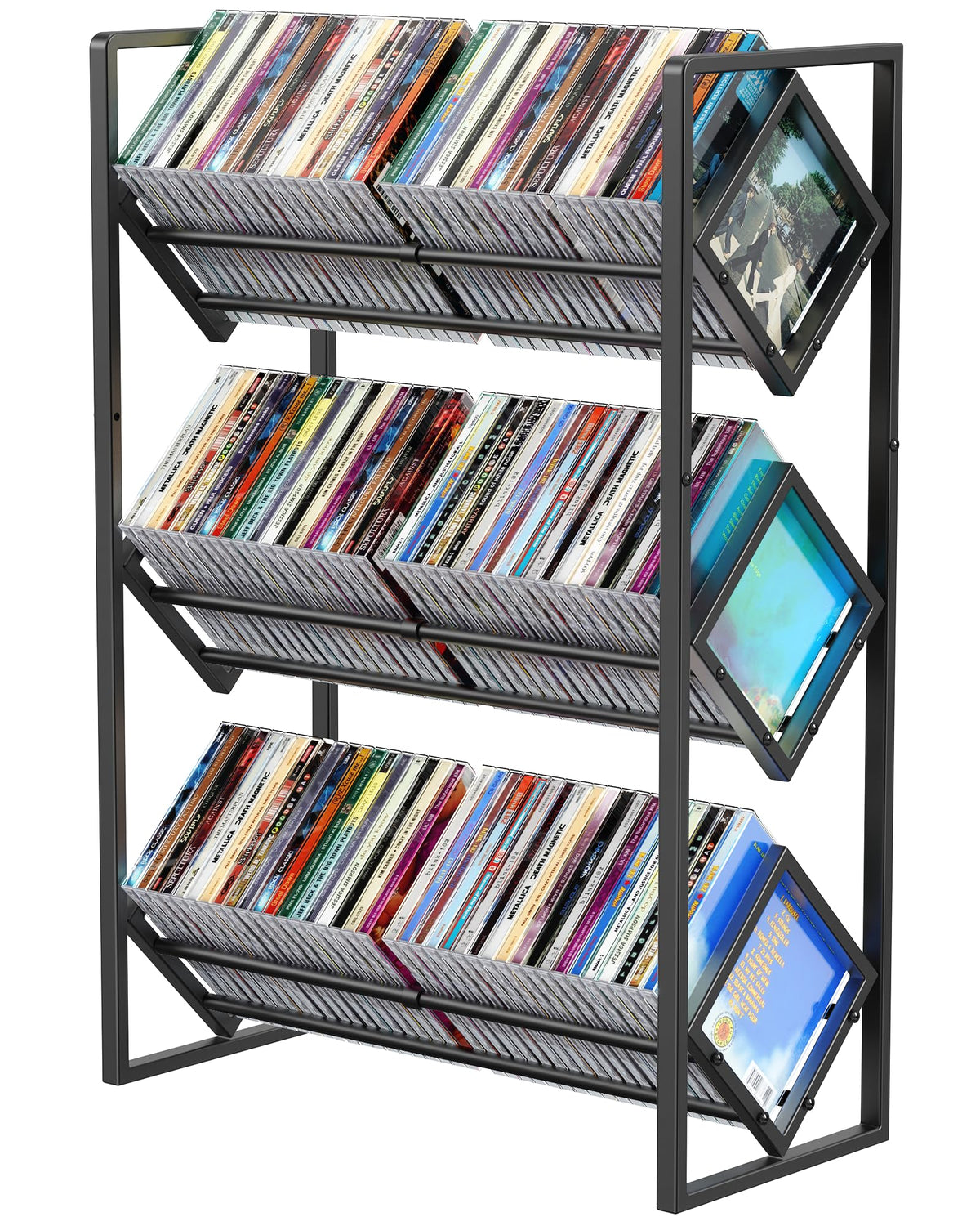 3-Tier CD Storage Metal Display Shelf with Adjustable Divider G180994