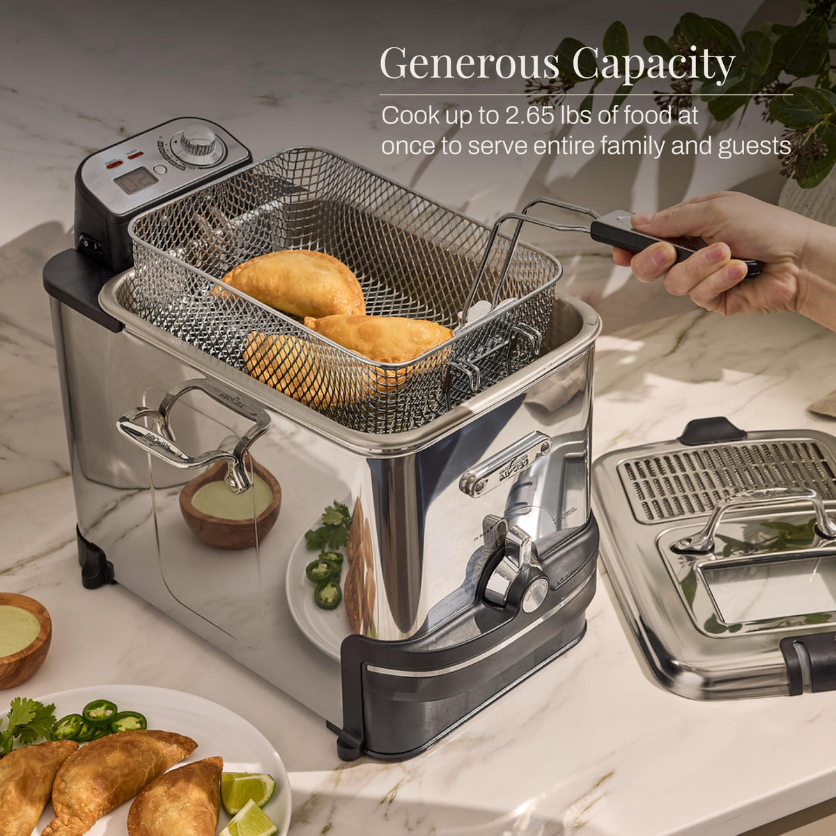 Electric Deep Fryer with Basket and Lid, Stainless Steel, 1700W Y18091