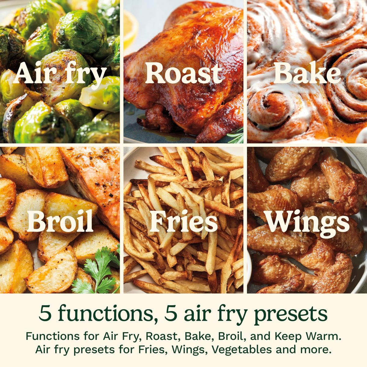 6-Quart Air Fryer with 5 Cooking Functions, Stainless Steel & Black S706