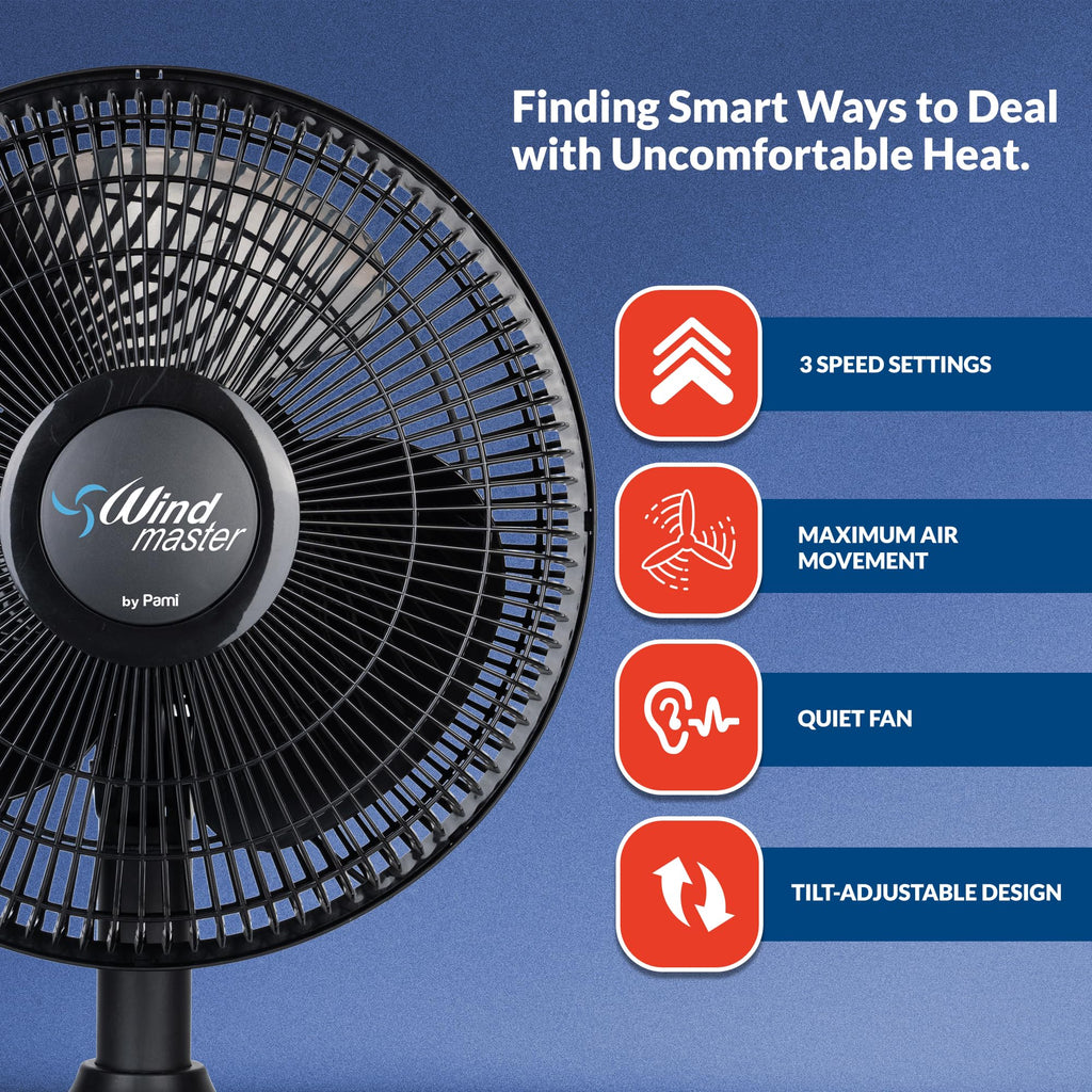 16 in Oscillating Desk Fan, 3 Speed, Adjustable Tilt, Black K740